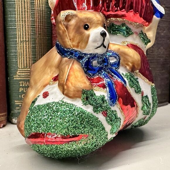 Fitz and Floyd Vintage Christmas Stocking w Toys Glass Ornament 2 Sided Tree Dec - Picture 5 of 8